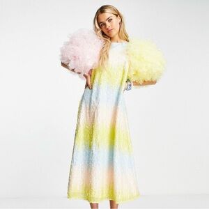 Labelrail x Rachel Burke sequin midi dress with tulle puff sleeves in multi